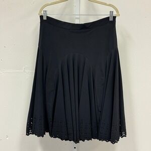 Bosca Italy Laser Cut Eyelet Scalloped Hem Knee Length Skirt Size Medium Stretch